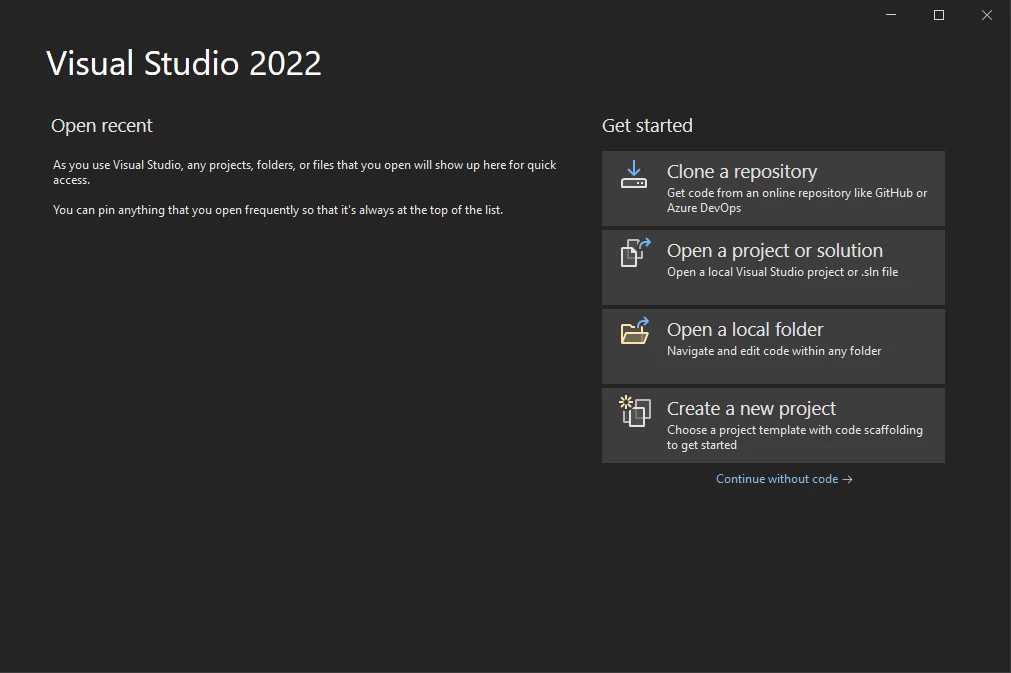 How to Read PDF Table in C#, Figure 1: Visual Studio's start screen