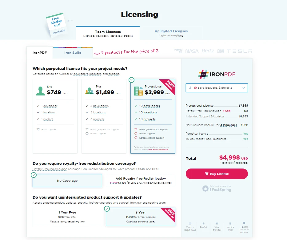 C# Round double to int (How It Works For Developers): Figure 2 - IronPDF licensing page