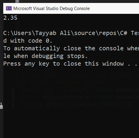 C# Round to 2 Decimal Places (How It Works For Developers): Figure 2 - Midpoint Rounding to 2 decimal Output