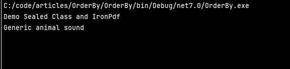 C# Sealed Class (How It Works For Developers): Figure 3 - Console output, showing execution command and any resulting console messages