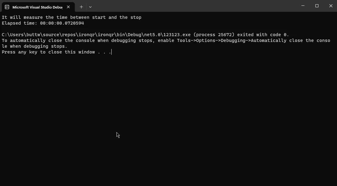 C# Stopwatch (How It Works For Developers): Figure 1 - System Timer Output