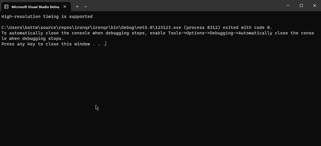 C# Stopwatch (How It Works For Developers): Figure 3 - High Resolution Timing Output