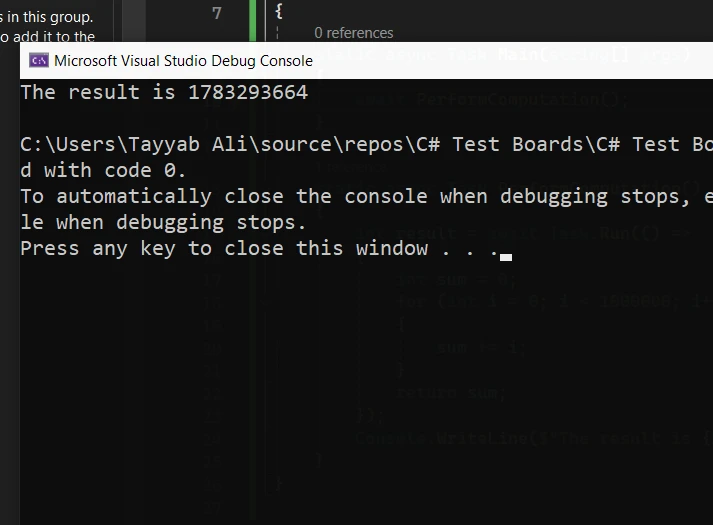 C# Task.Run (How It Works For Developers): Figure 1 - Console output from the previous code