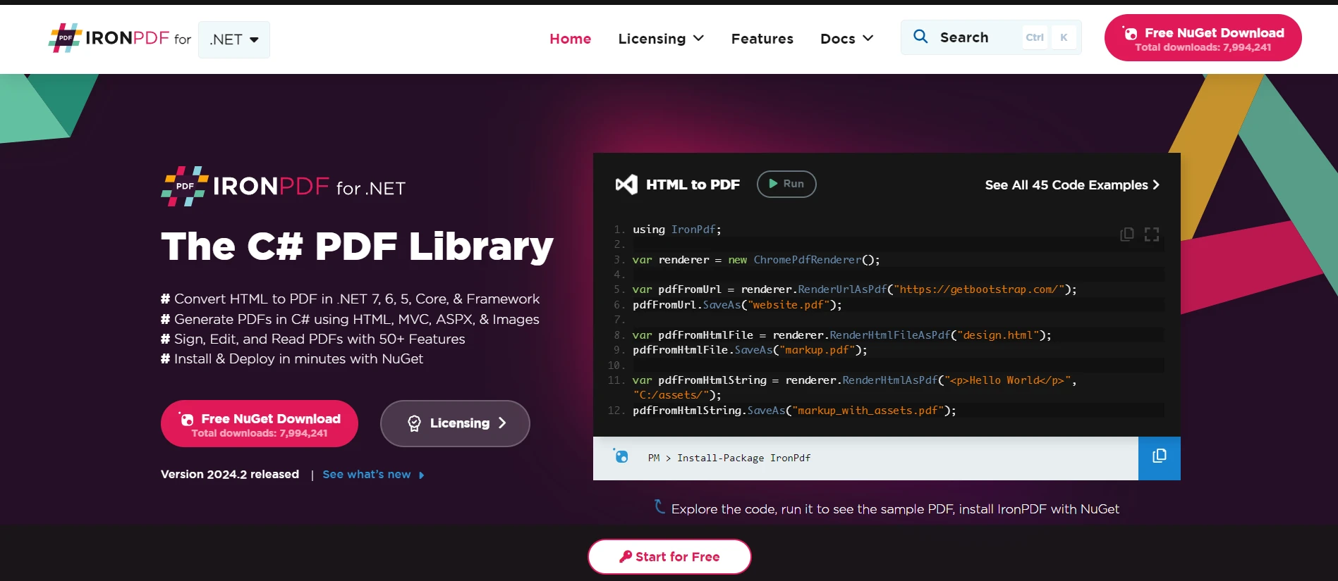 C# Task.Run (How It Works For Developers): Figure 3 - IronPDF webpage