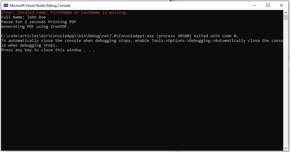 C# Thread Sleep Method (How It Works For Developers): Figure 3 - Console Output: Displaying the use of Thread.Sleep in PDF generation using IronPDF.