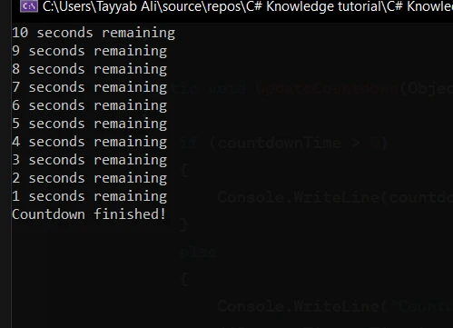 C# Timer (How It Works For Developers): Figure 2 - Countdown Timer Output