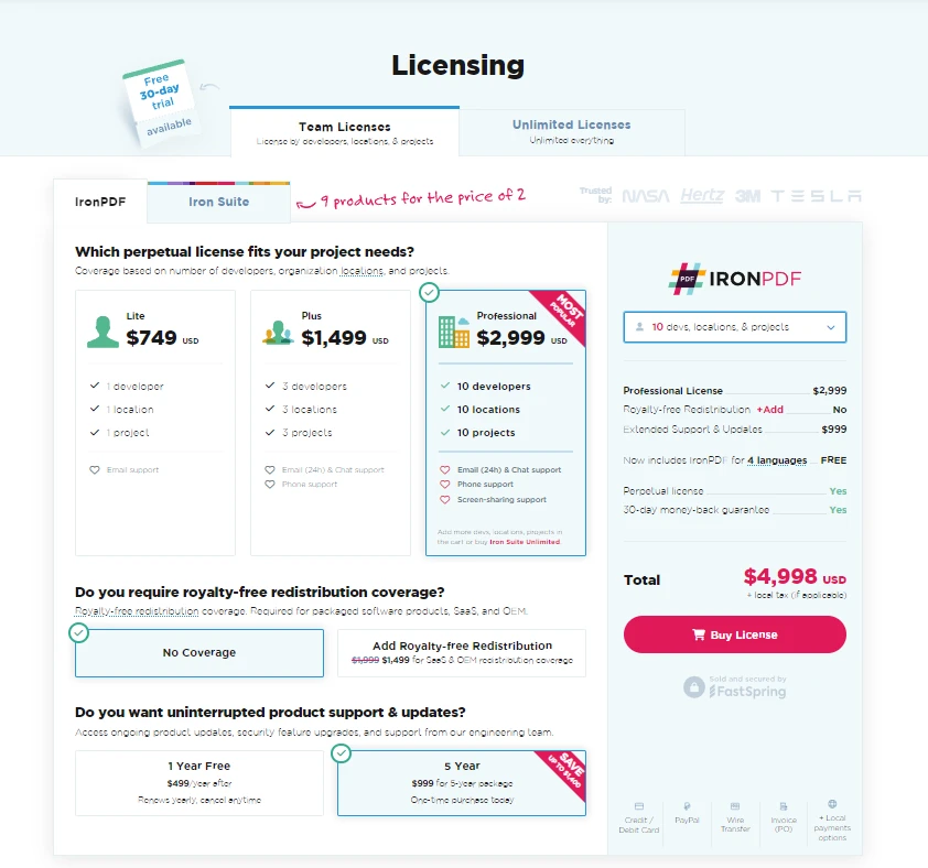 C# Virtual Keyword (How It Works For Developers): Figure 3 - IronPDF licensing page