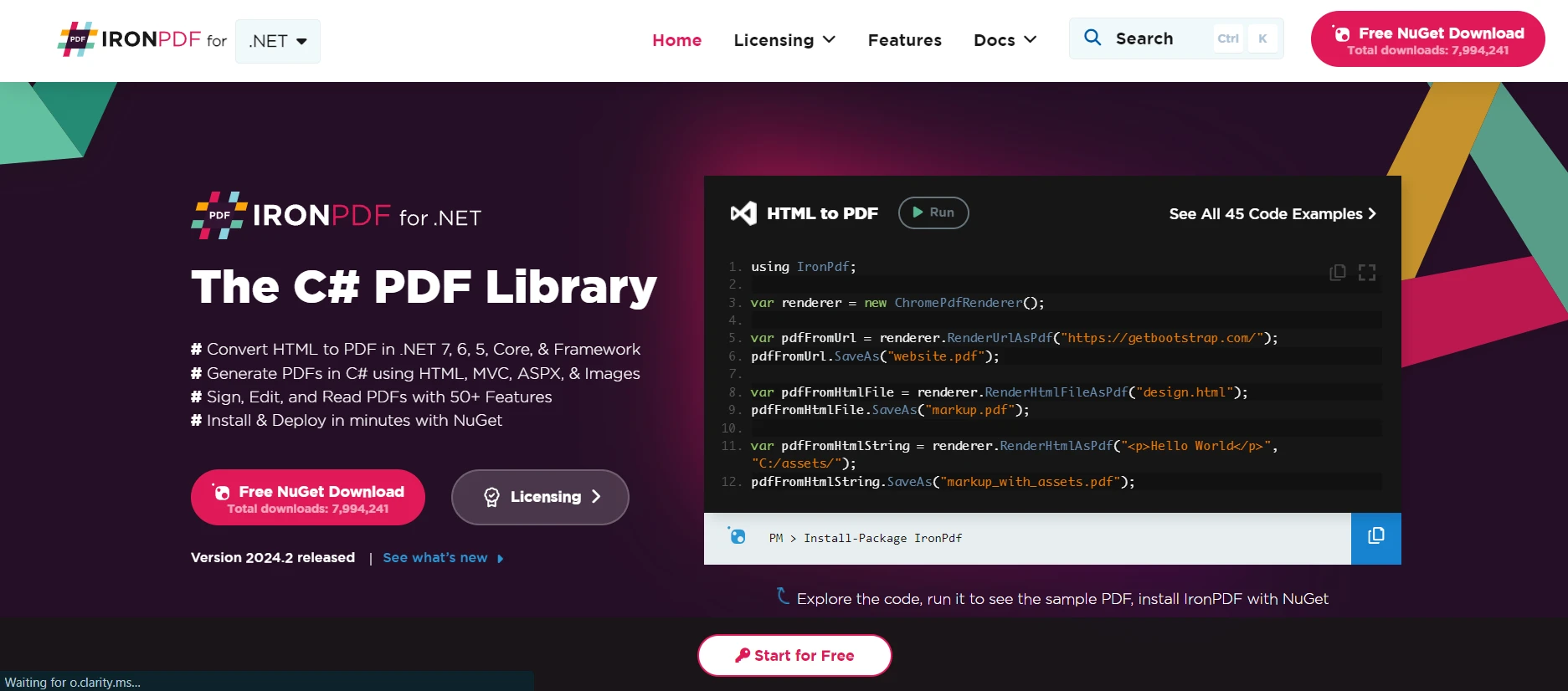 C# WebRTC (How It Works For Developers): Figure 1 - IronPDF webpage