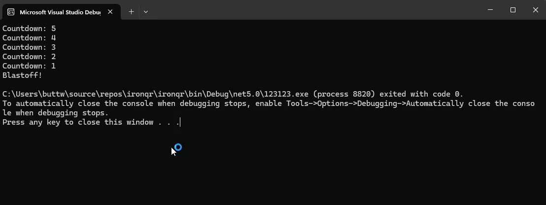 C# While (How It Works For Developers): Figure 1 - Countdown Timer Output