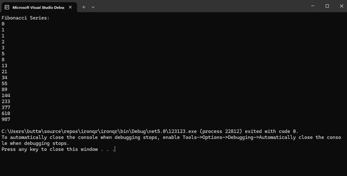 C# While (How It Works For Developers): Figure 3 - Fibonacci Series Output