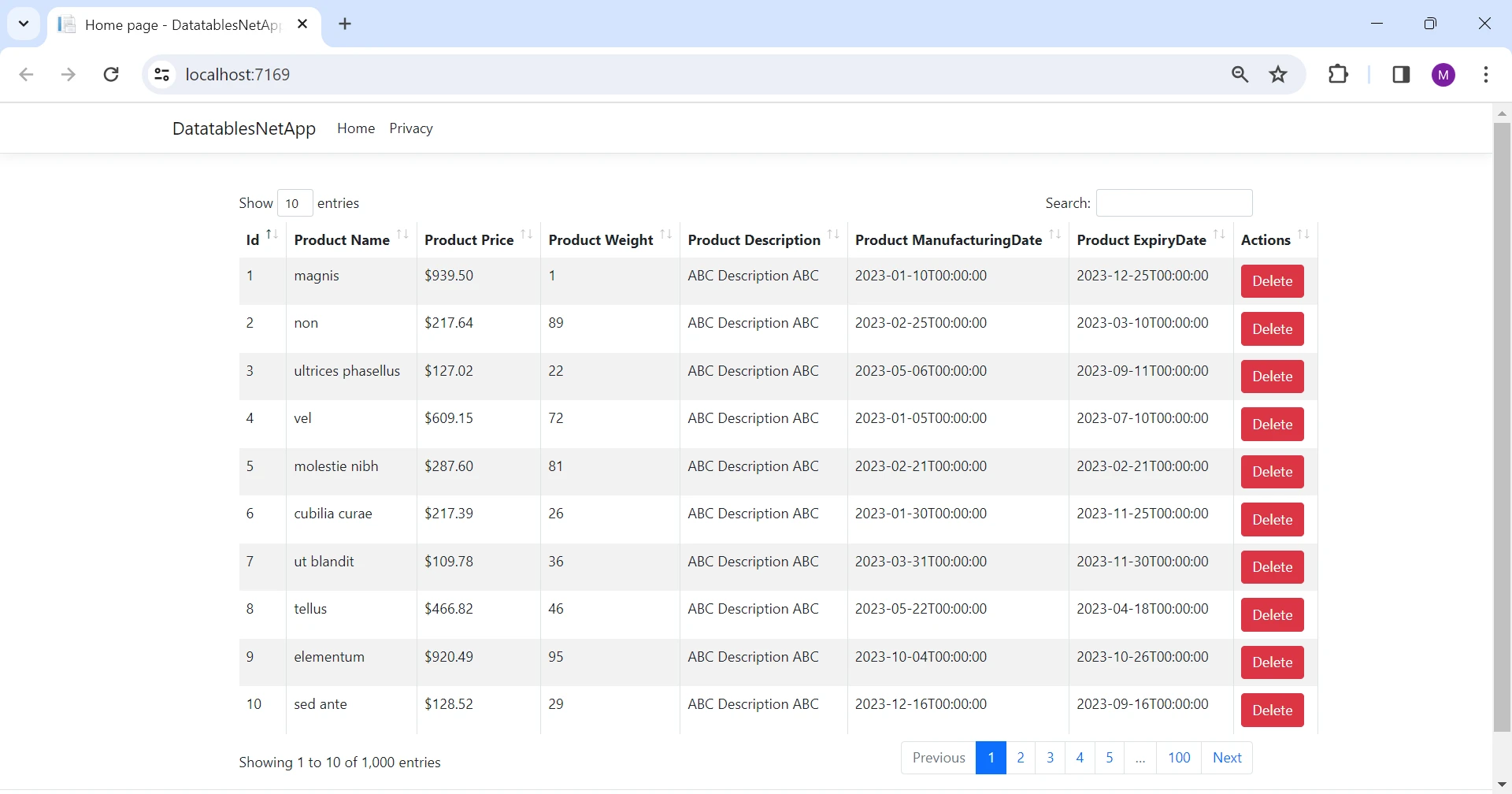 Datatables .NET (How It Works For Developer): Figure 4 - UI