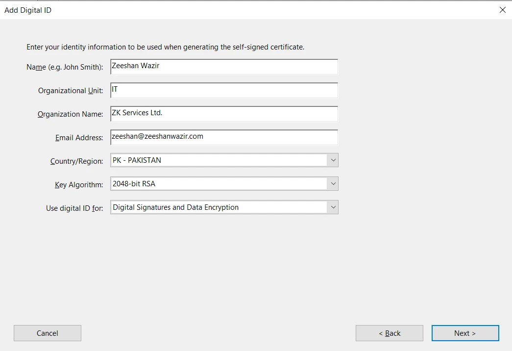 How to Add Digital Signatures to PDFs in Java, Figure 3: Add Digital ID dialog