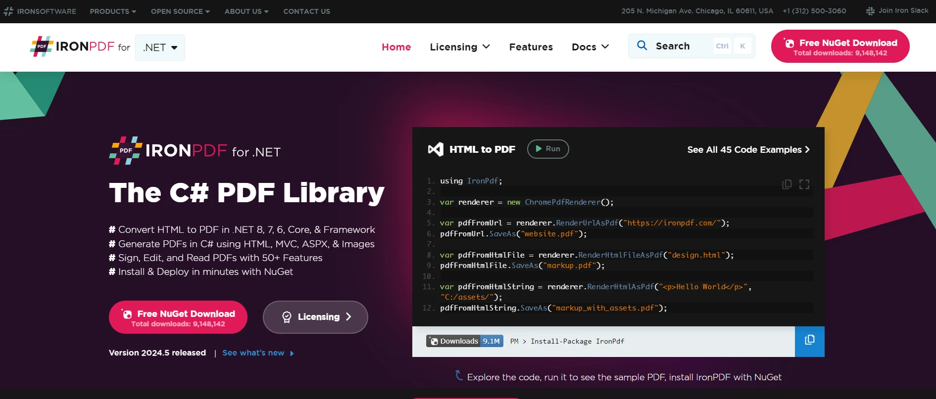 Dottrace .NET Core (How It Works For Developers): Figure 2 - IronPDF webpage