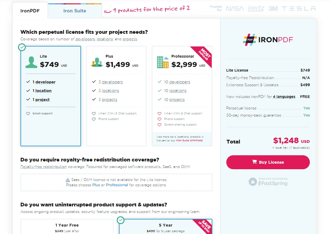 Dottrace .NET Core (How It Works For Developers): Figure 5 - IronPDF licensing page