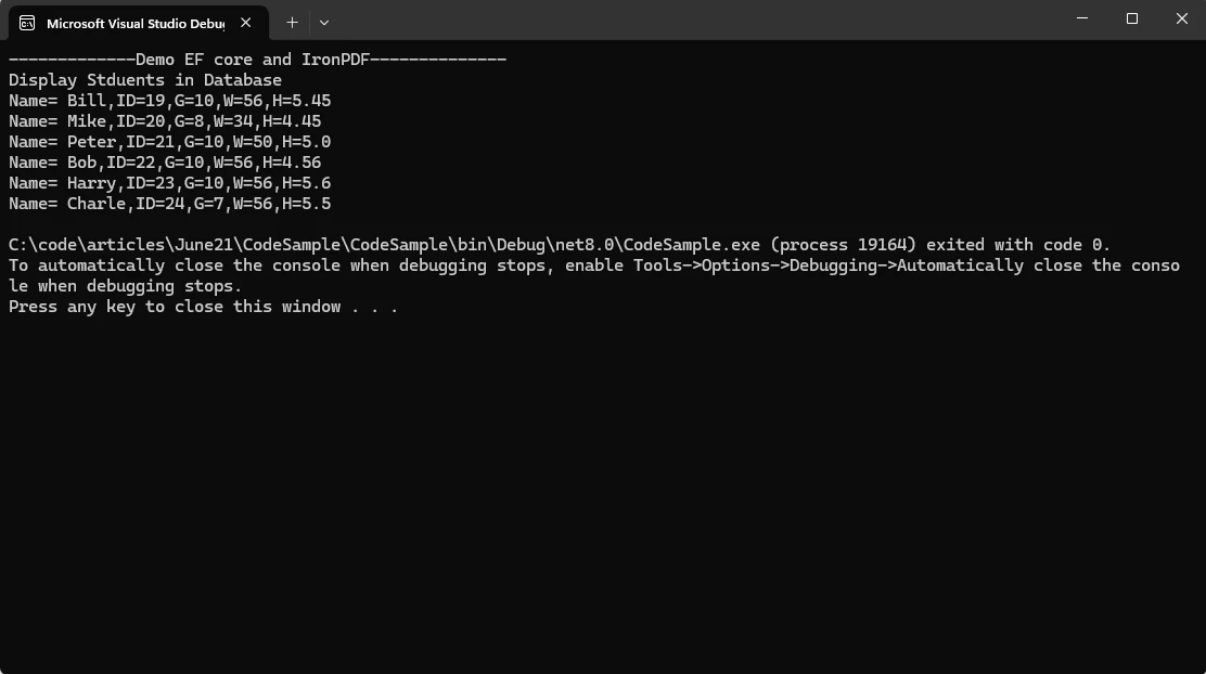 Entity Framework Core (How It Works For Developers): Figure 8 - Console Output