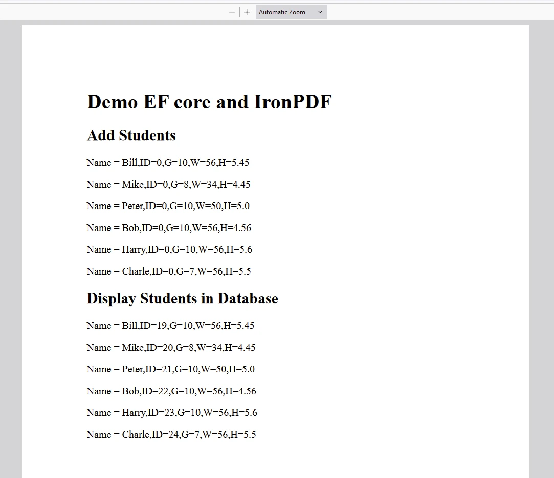 Entity Framework Core (How It Works For Developers): Figure 9 - PDF Output