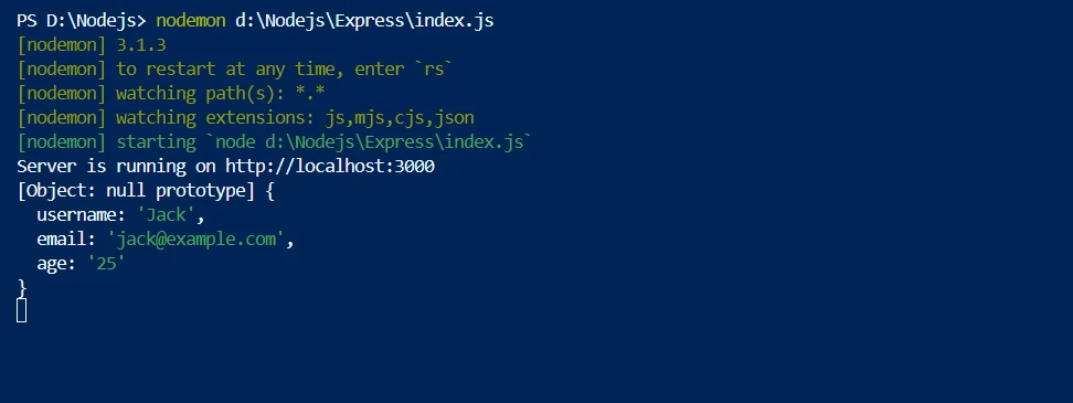 express validator npm (How It Works For Developers): Figure 2 - Console output