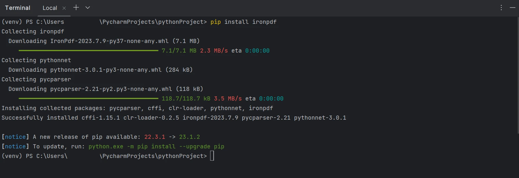 How to Extract Data From PDF in Python, Figure 3: IronPDF Installation