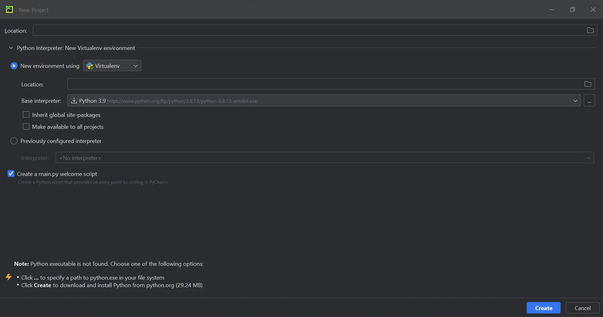 How to Extract Table From PDF in Python, Figure 2: Create a new project in PyCharm