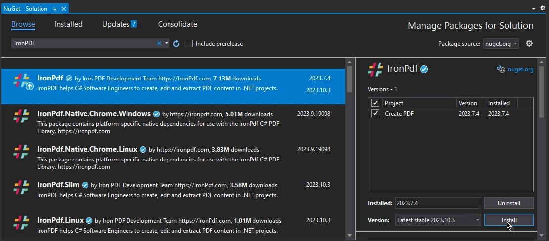 Extract Text From PDF in C# Using iTextSharp VS IronPDF Figure 2 - IronPDF Installation