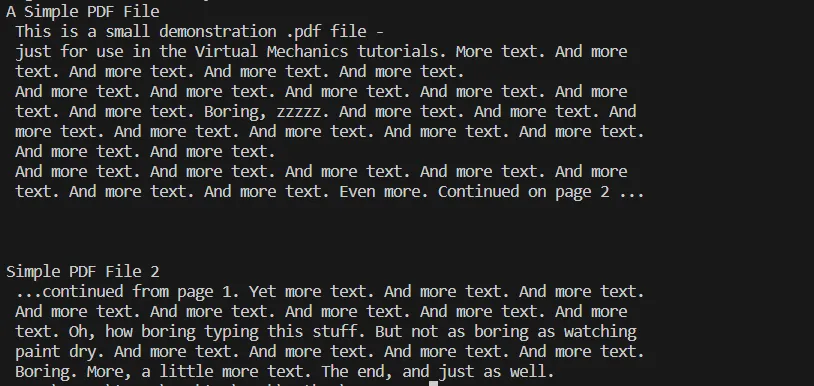 How to Extract Text From Scanned PDF in Python, Figure 3: Console output of the above process of extracting text from PDF file