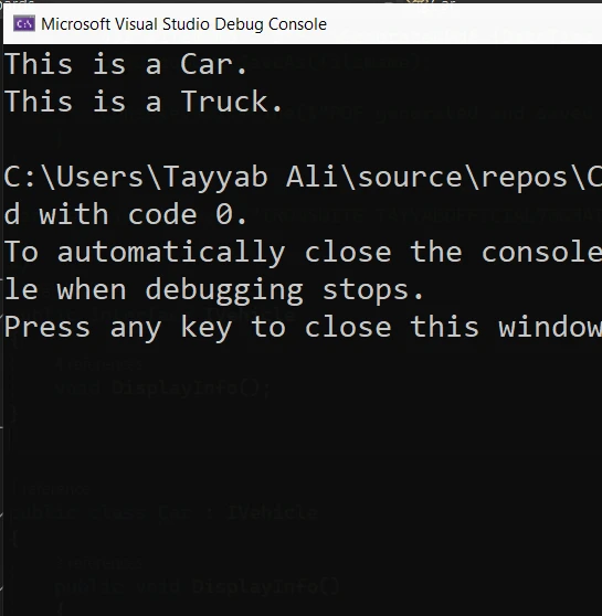 Factory Pattern C# (How It Works For Developers): Figure 1 - Factory Design Pattern Output