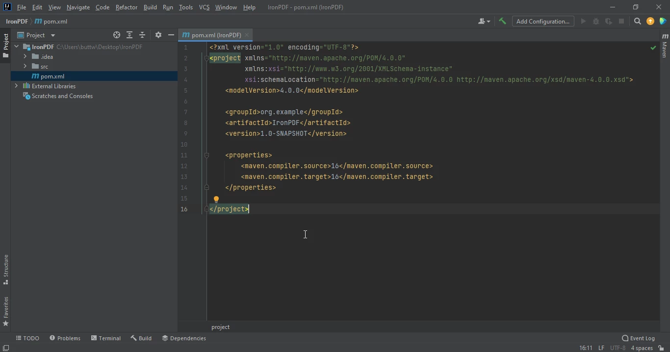 How to Flatten PDF File in Java, Figure 3: The pom.xml file