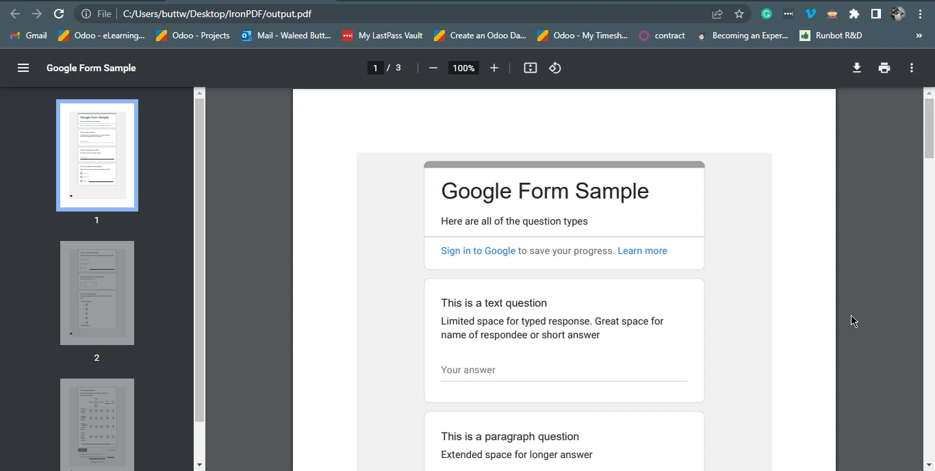 How to Flatten PDF File in Java, Figure 7: The output PDF file from the Google Forms website