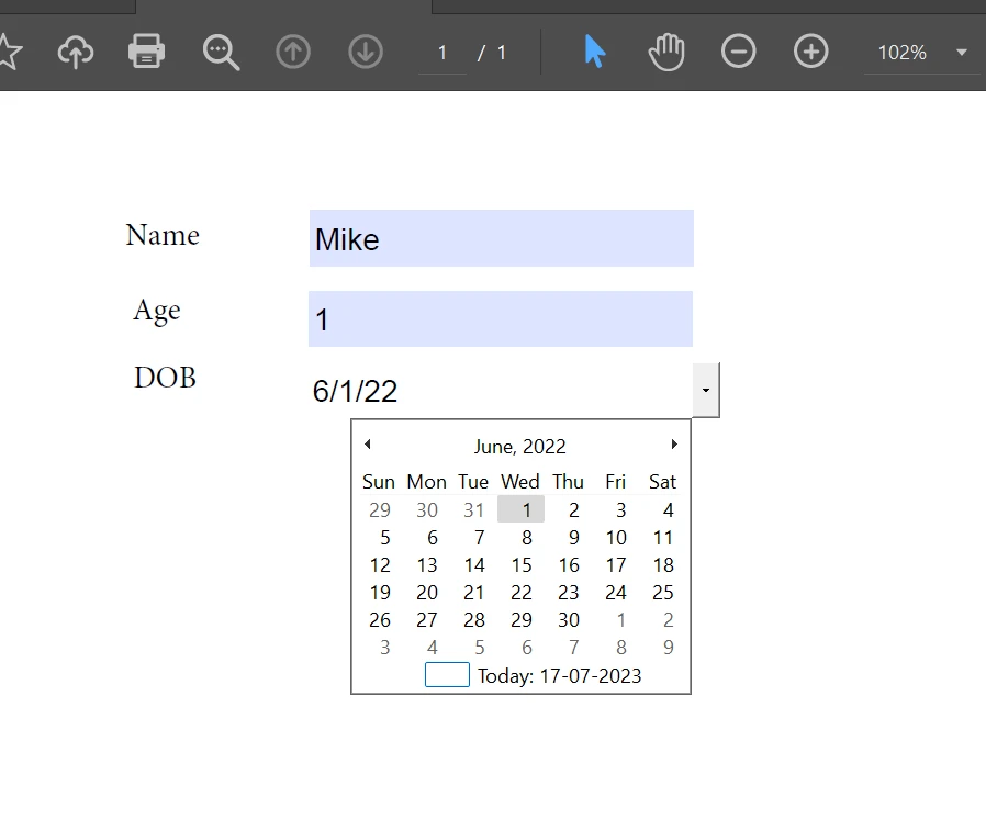 How to Flatten a PDF File in Python, Figure 5: Source PDF containing a form with calendar and text box controls