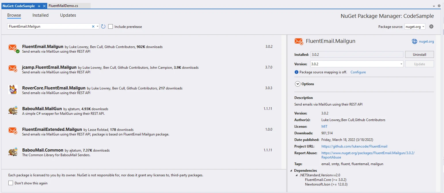 FluentEmail C# (How It Works For Developers): Figure 2 - FluentEmail.Mailgun