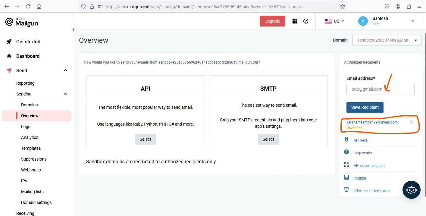 FluentEmail C# (How It Works For Developers): Figure 9 - Mailgun Dashboard