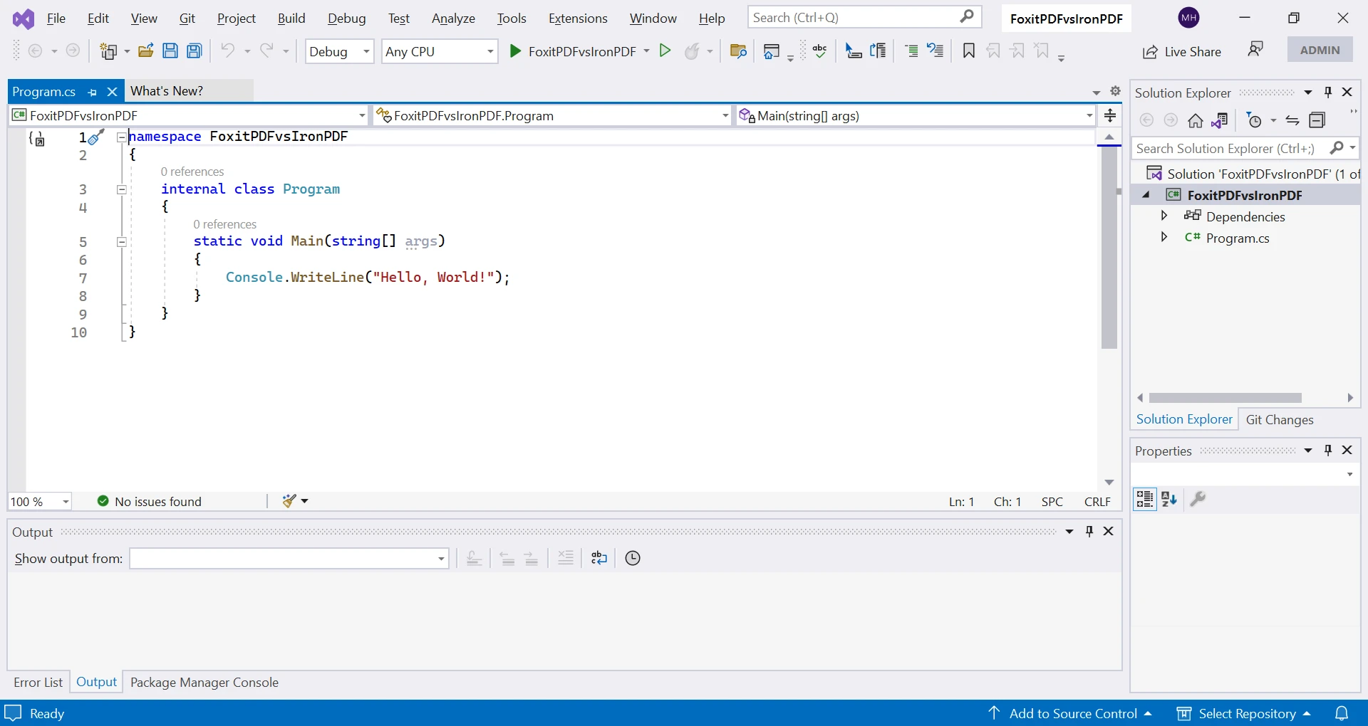 A Comparison Between IronPDF & Foxit PDF SDK: Figure 1 - New Project in VS 2022