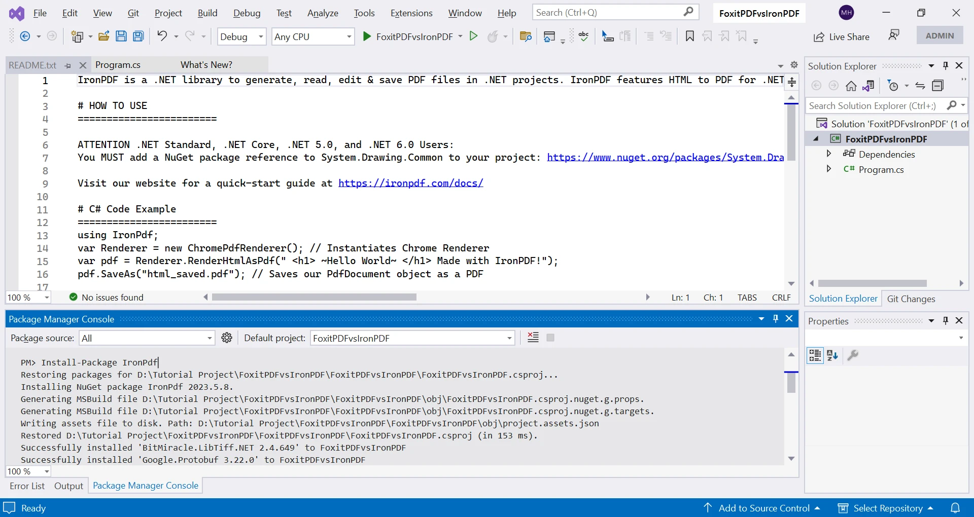 A Comparison Between IronPDF & Foxit PDF SDK: Figure 2 - IronPDF Installation