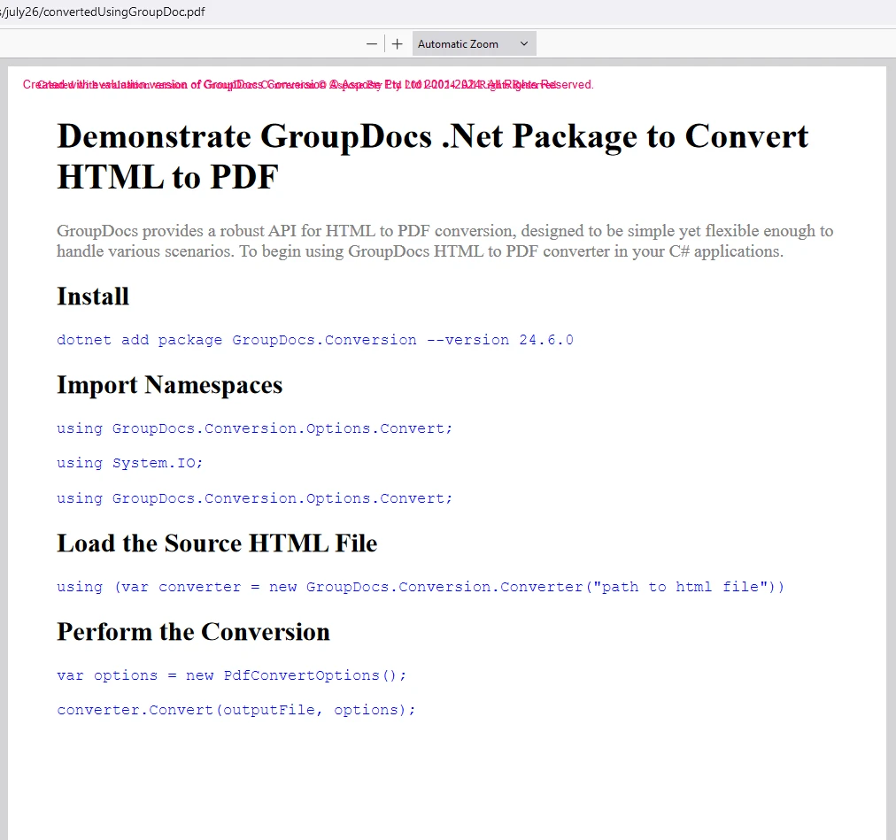 GroupDocs Alternatives for HTML to PDF Converter in C#: Figure 9