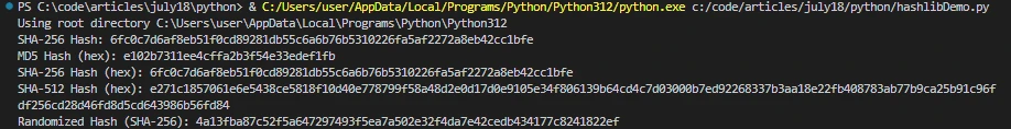 hashlib Python ((How It Works: A Guide for Developers)): Figure 2 - Example console output