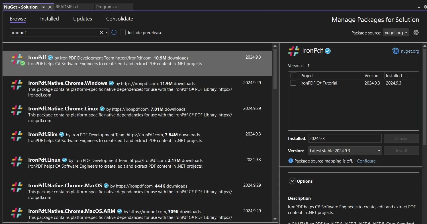 How to Edit a PDF without Adobe (Beginner Tutorial): Figure 2 - Browsing for the IronPDF package