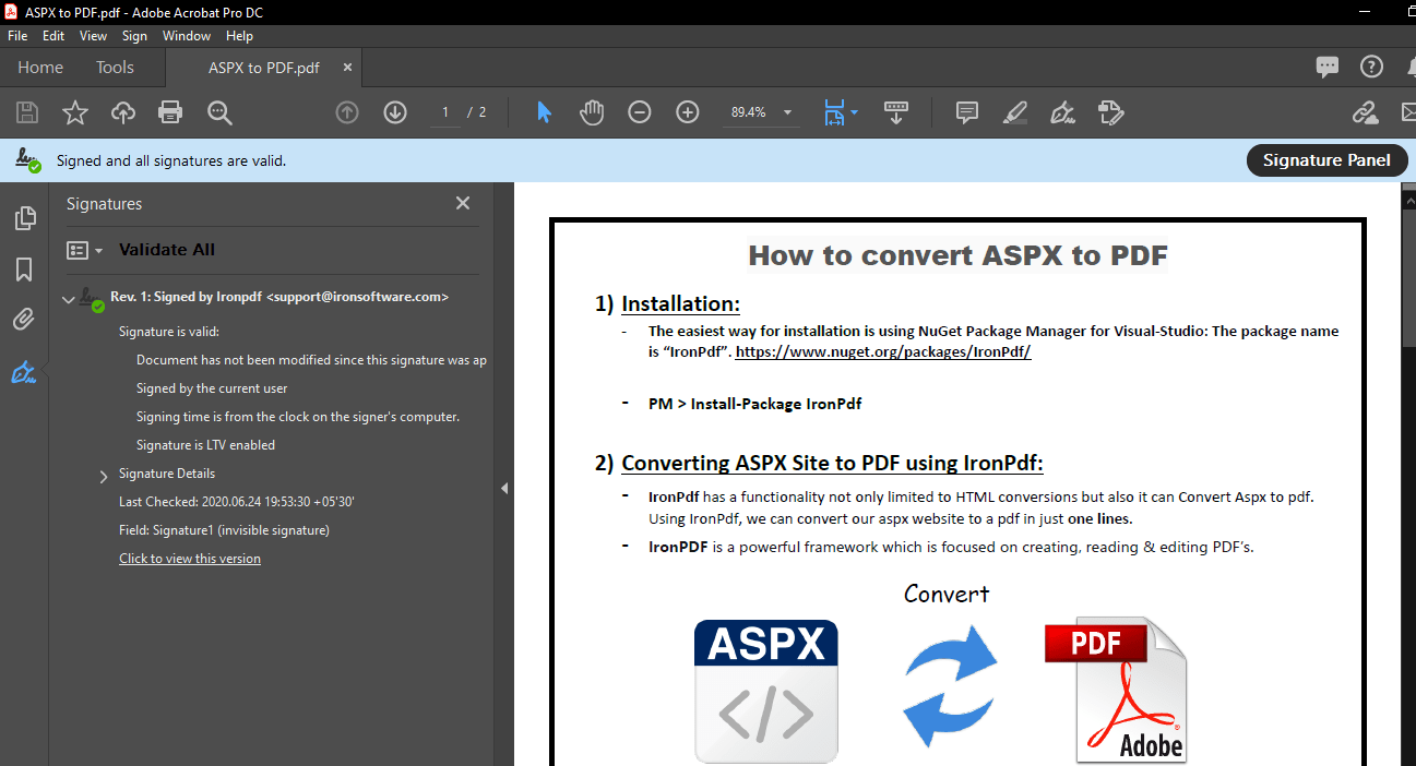 Output - Digitally signed document