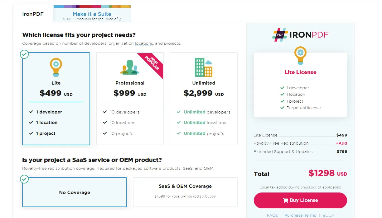 How to Scan Multiple Pages into One PDF File, Figure 6: IronPDF pricing