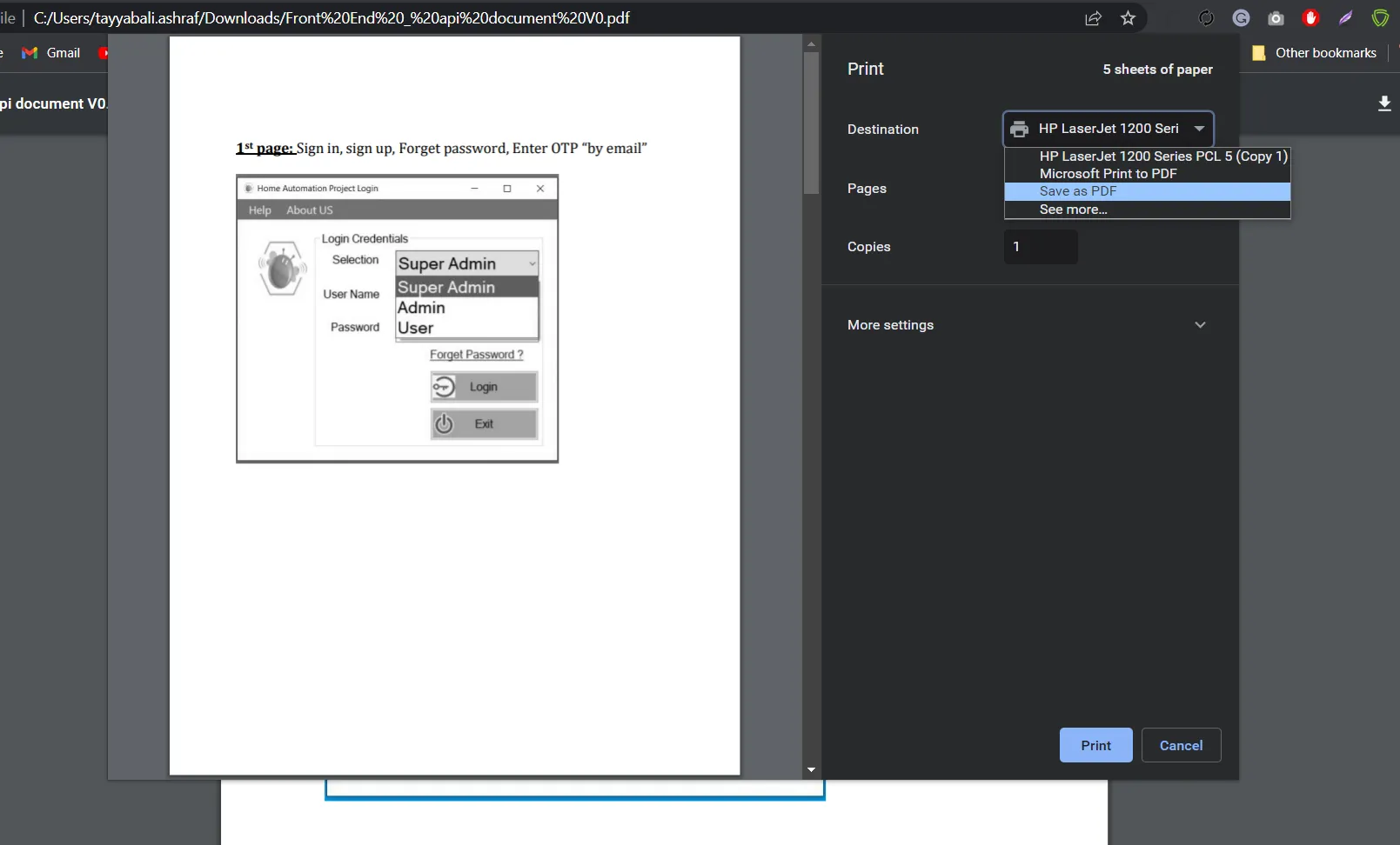 How to Separate PDF Pages, Figure 4: Selecting Save As PDF Option when printing one page