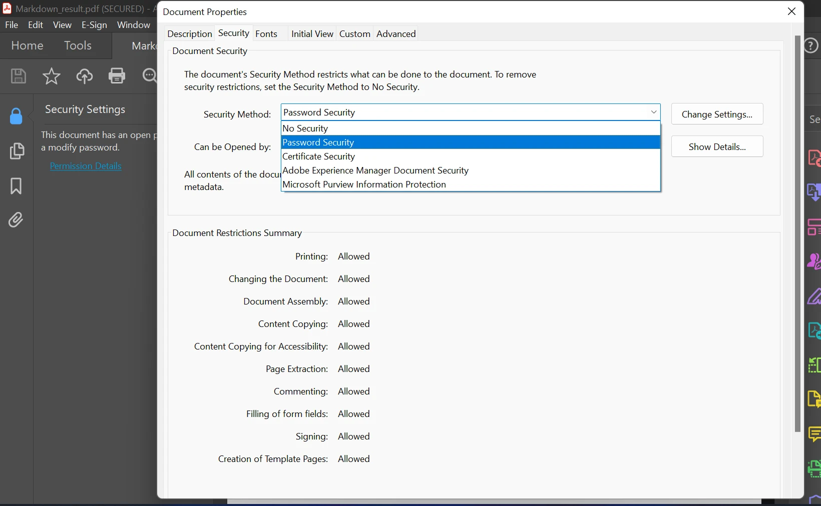 How to Unsecure a PDF (Beginner Tutorial), Figure 5: Password Security