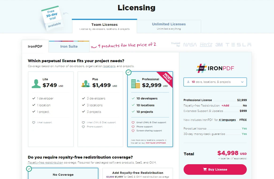 IndexOf C# (How It Works For Developers): Figure 2 - IronPDF license page