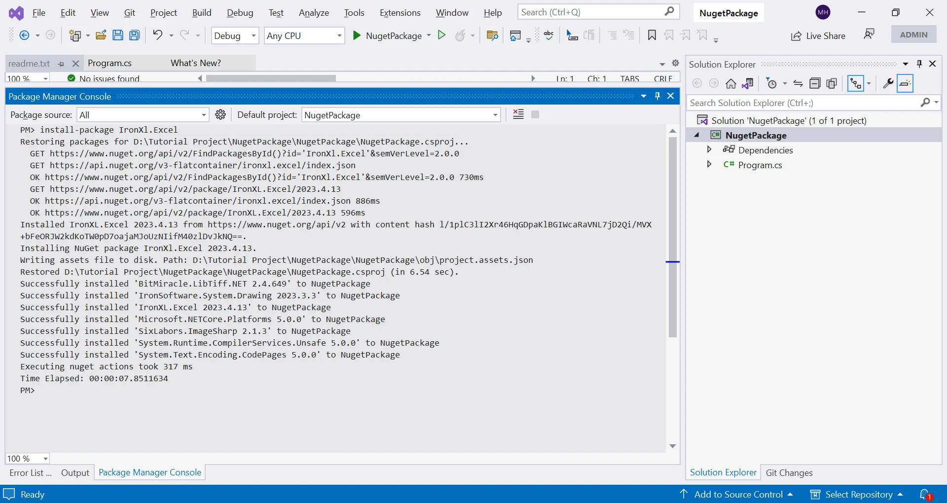 PDF API C# (Code Example Tutorial): Figure 6 - Package Management tool