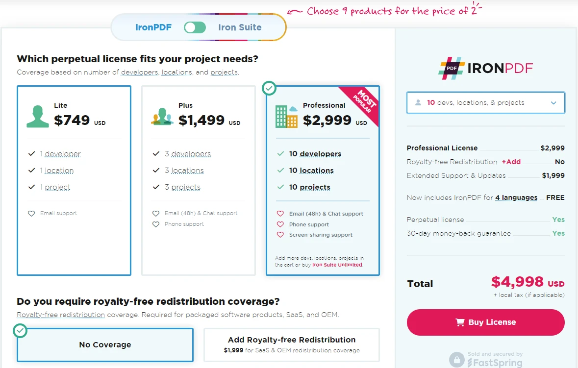 Itextpdf Alternative Html To Pdf Csharp 2 related to IronPDF Pricing and Licensing