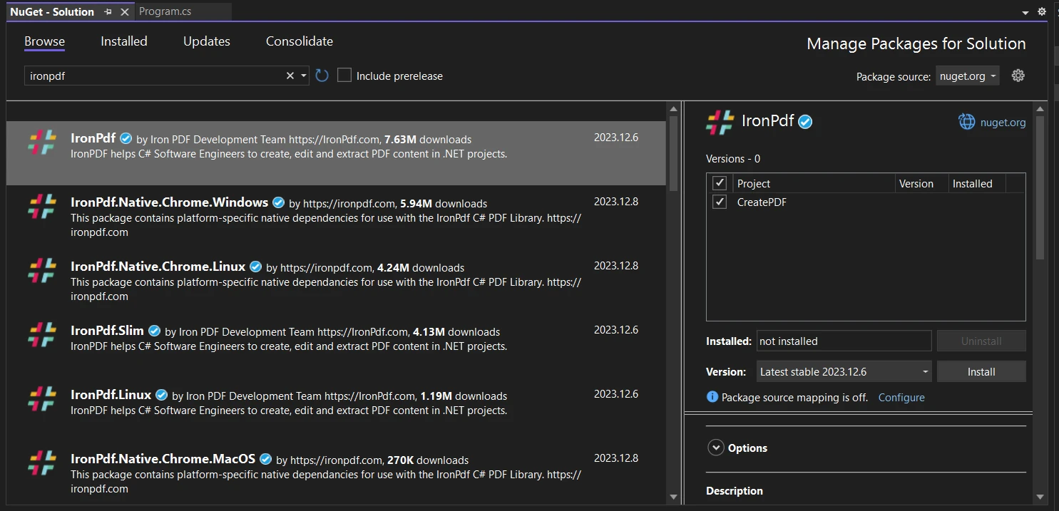 A Comparison of Creating PDF in C# Between Itextsharp and IronPDF Figure 4 - Browsing for IronPDF