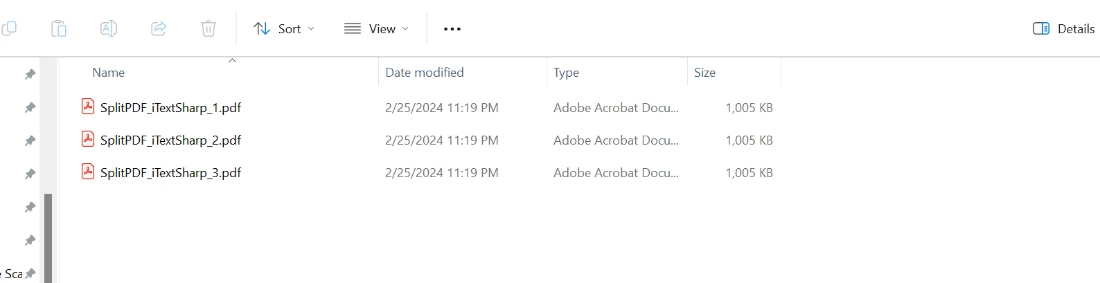 A Comparison of Splitting PDF in C# Between iTextSharp and IronPDF: Figure 4 - Created output files