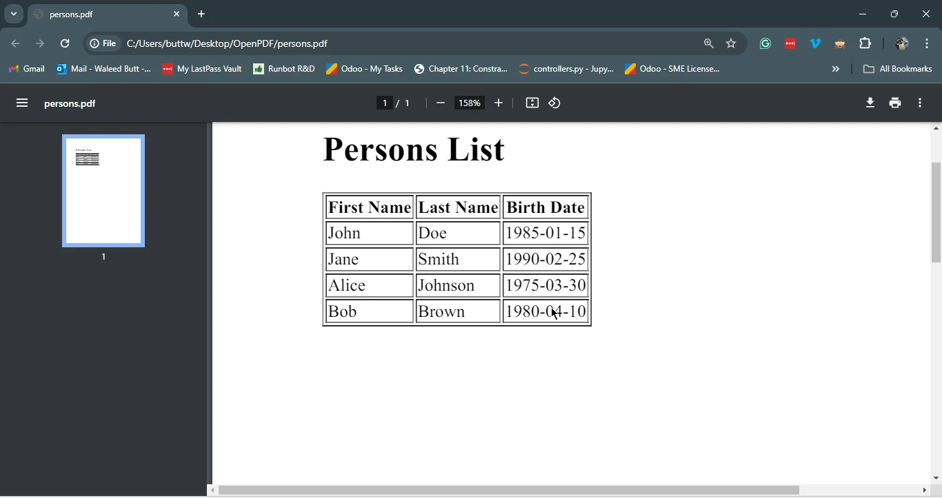 Jackson Java (How It Works For Developers): Figure 8 - Output utilzing IronPDF to generate a table with Jackson converting the JSON data 