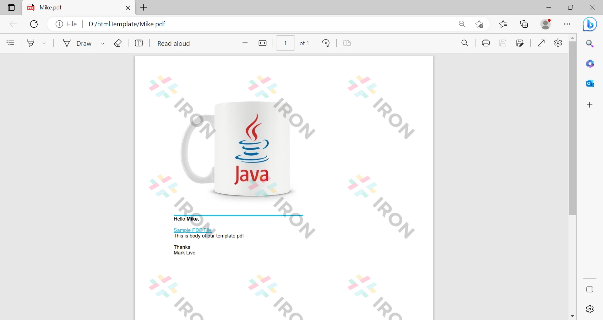 How to Create PDF From Template in Java, Figure 7: Output