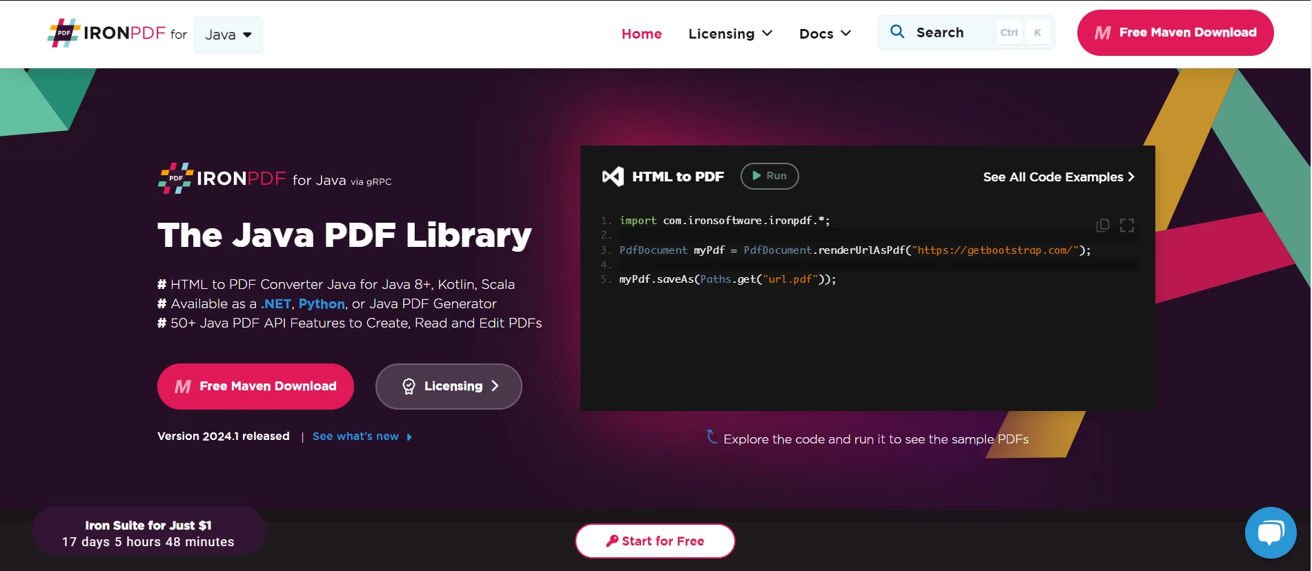 Java Multiline String (How It Works For Developers): Figure 2 - IronPDF for Java webpage