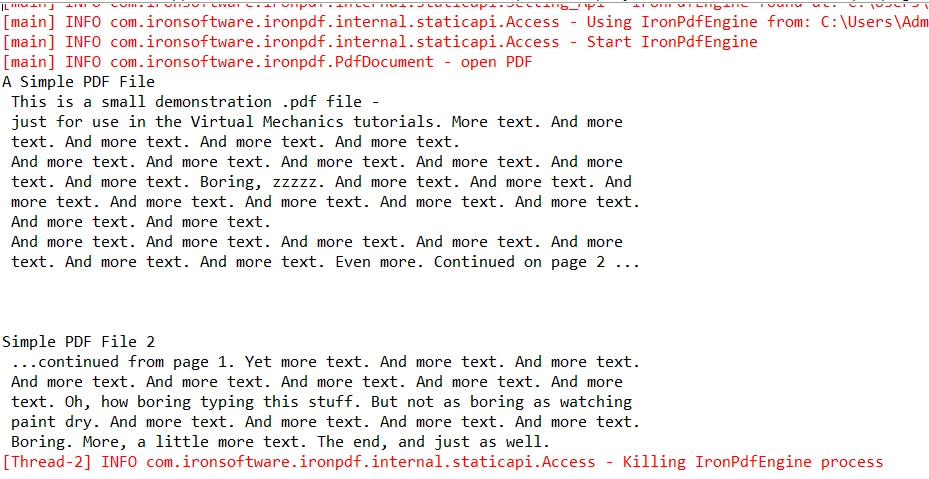 How to Read PDF File in Java, Figure 1: Program Output