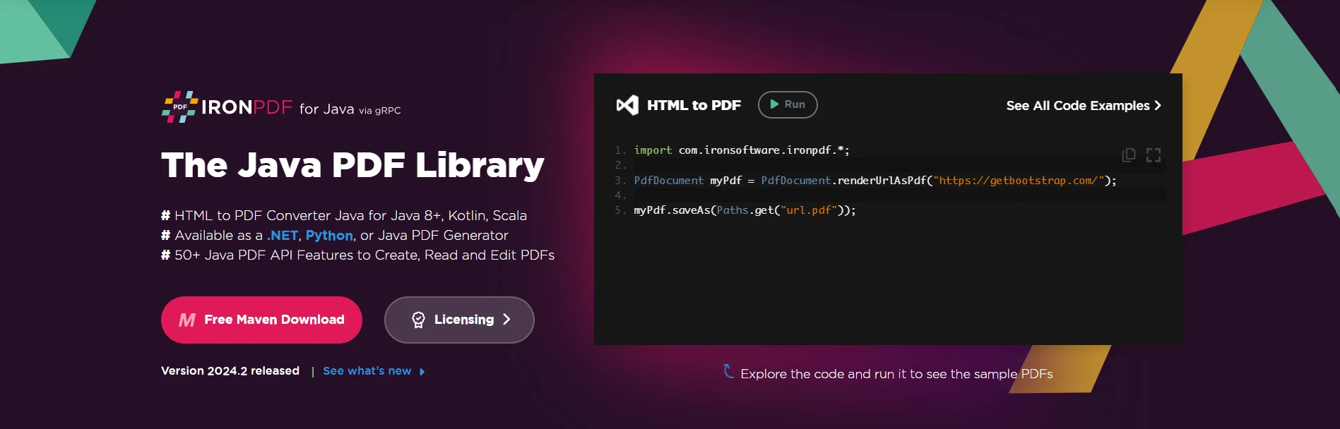 Java Try Catch Block (How It Works For Developers): Figure 1 - IronPDF for Java: The Java PDF Library